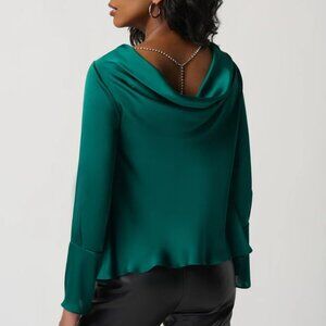 Green Necklace Chain Satin Flared Top - Joseph Ribkoff
